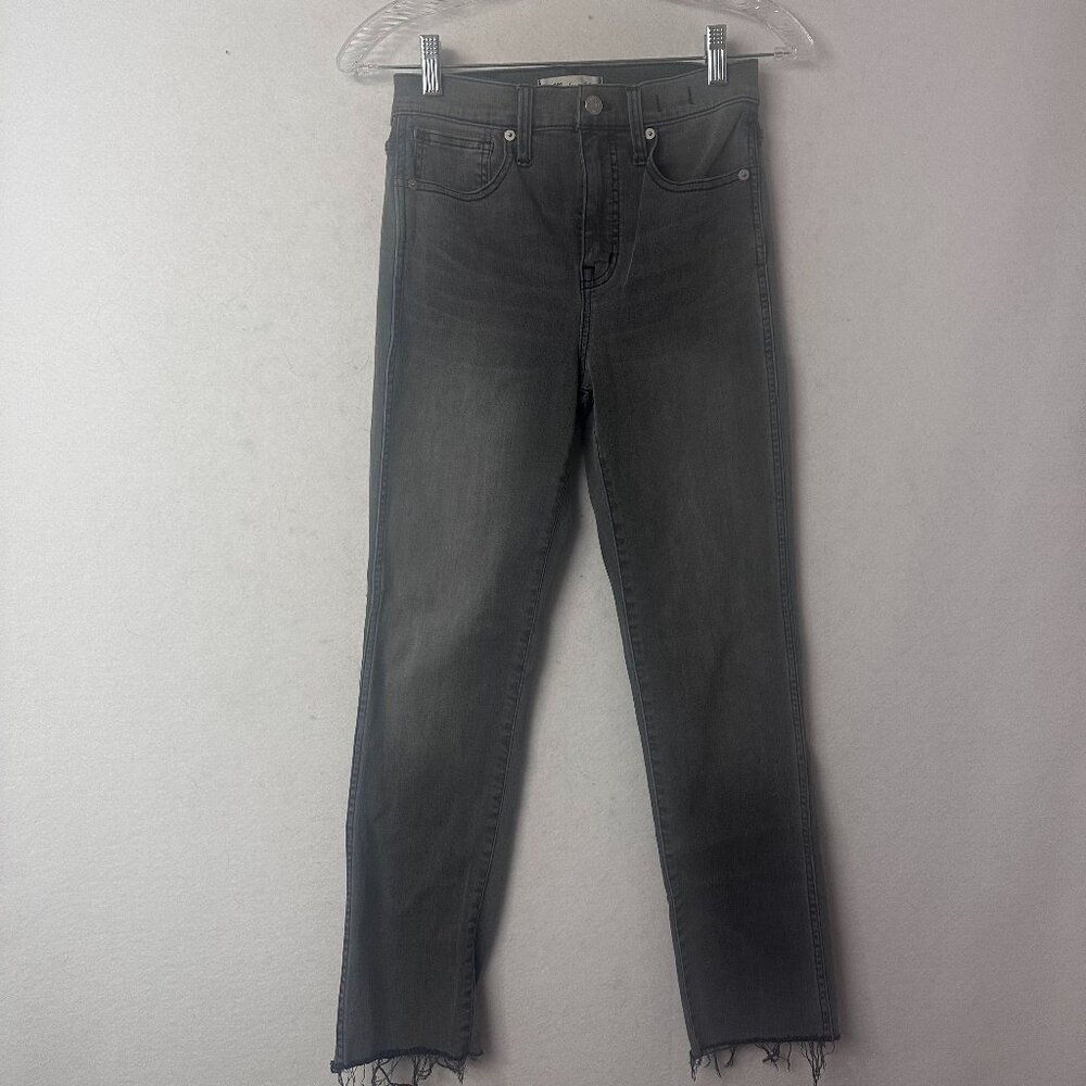 Madewell Stovepipe High Rise Straight Leg Jeans Grey Raw Hem 24 x‎ 26